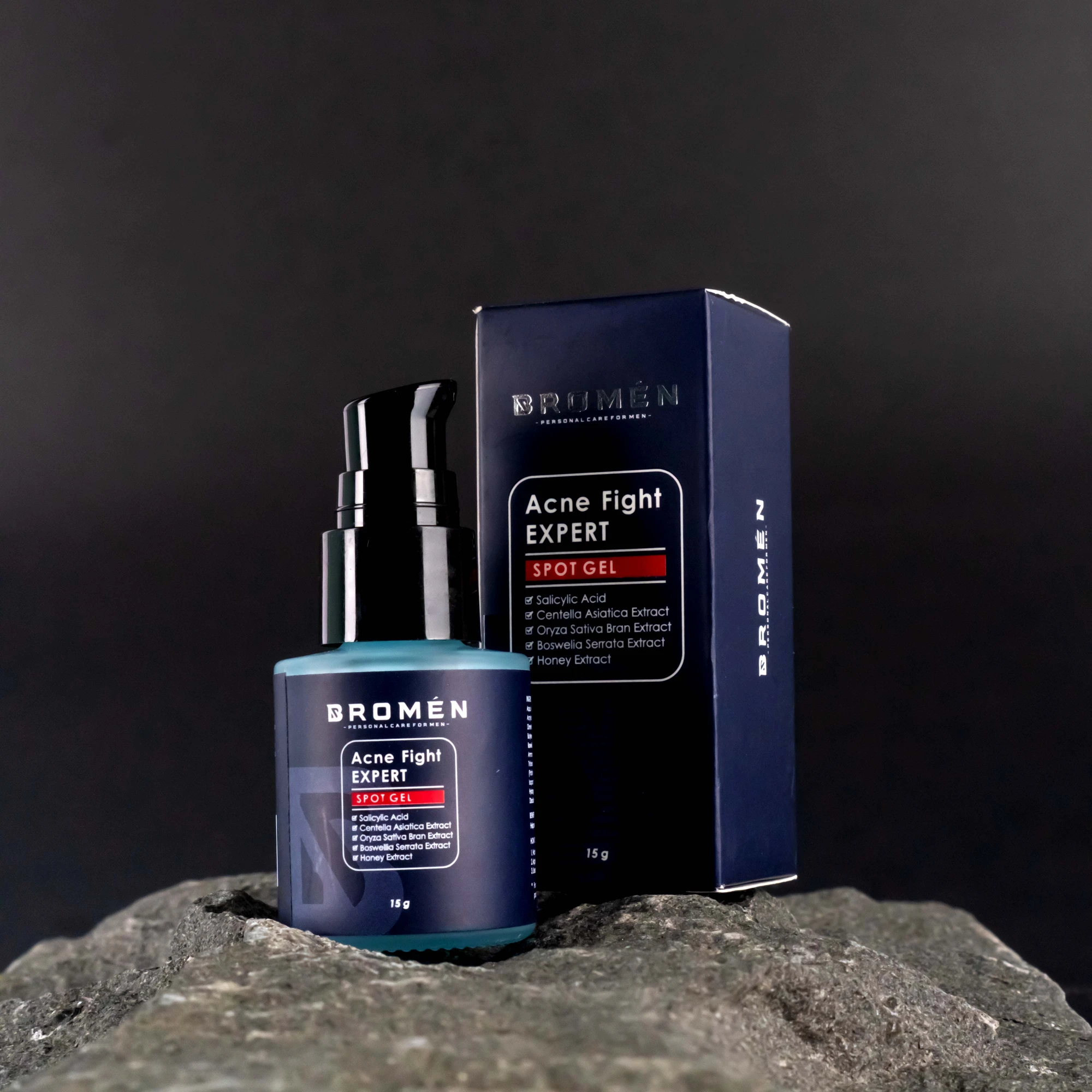 bromen acne fight expert spot gel with dark background